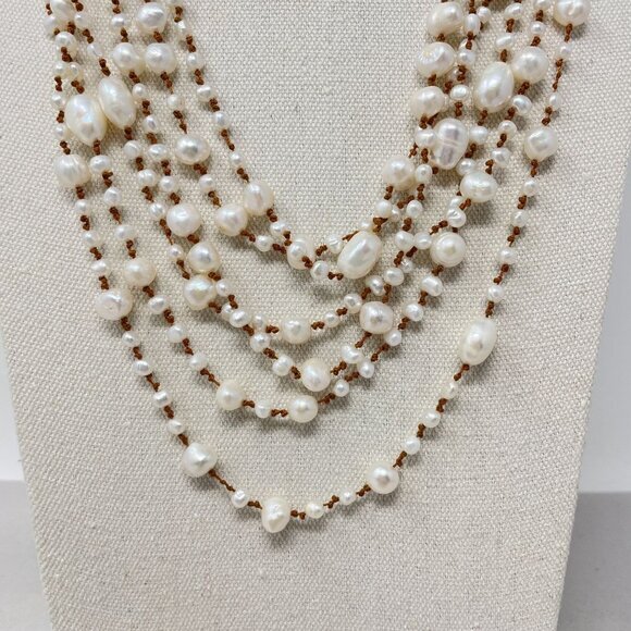 Multistrand‎ Pearl String Necklace Boho Coastal Classic - Picture 2 of 12